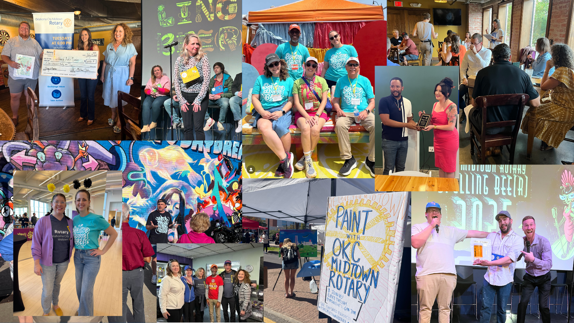 A collage of events and meetings from OKC Midtown Rotary Club in Oklahoma City