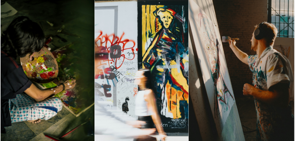 Several artists paint